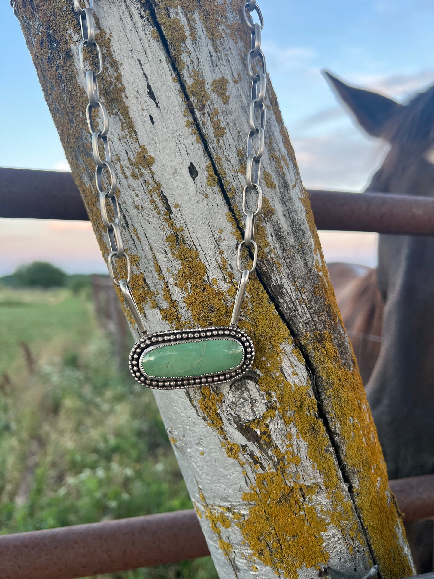 Seafoam kingman turquoise bar necklace