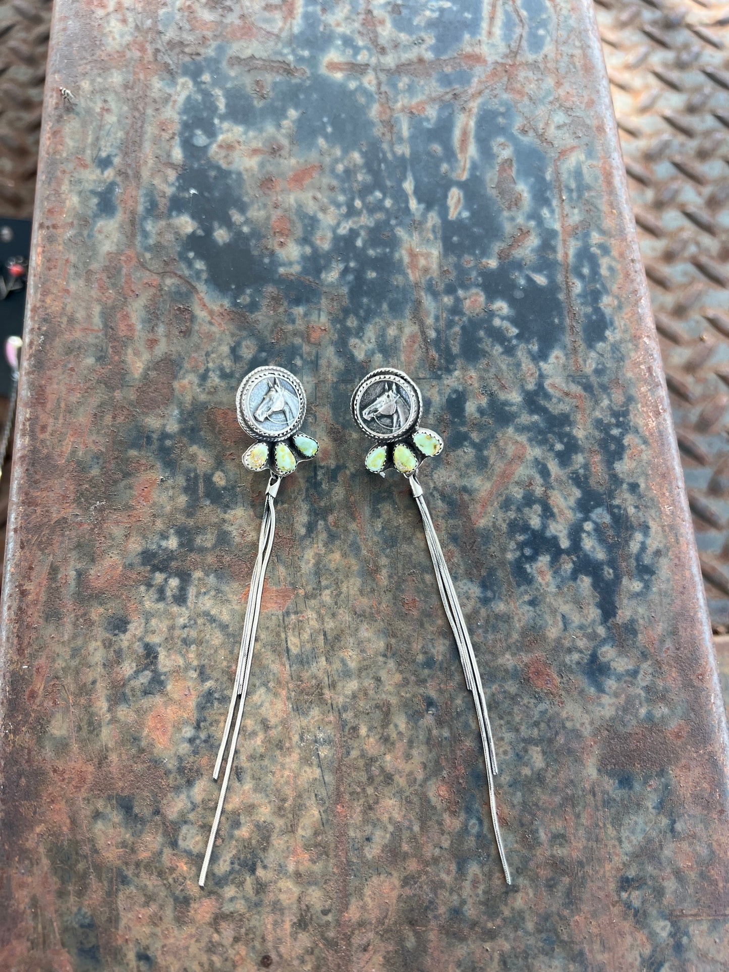 Horse Shoulder Duster Earrings — Palomino Variscite & Sterling Silver Tassel | 4.5"