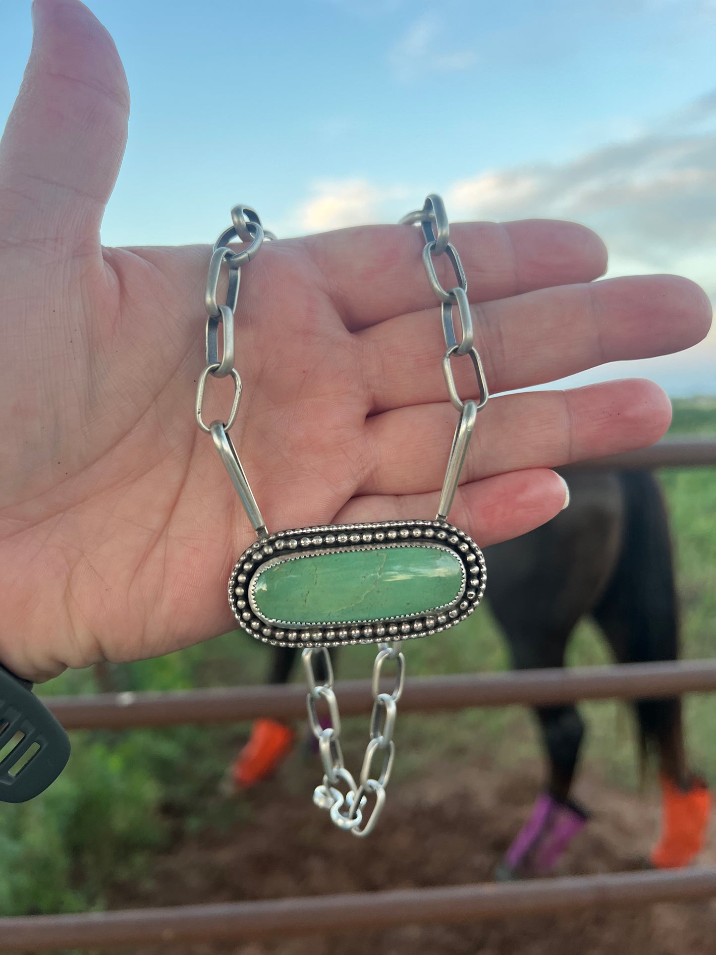 Seafoam kingman turquoise bar necklace