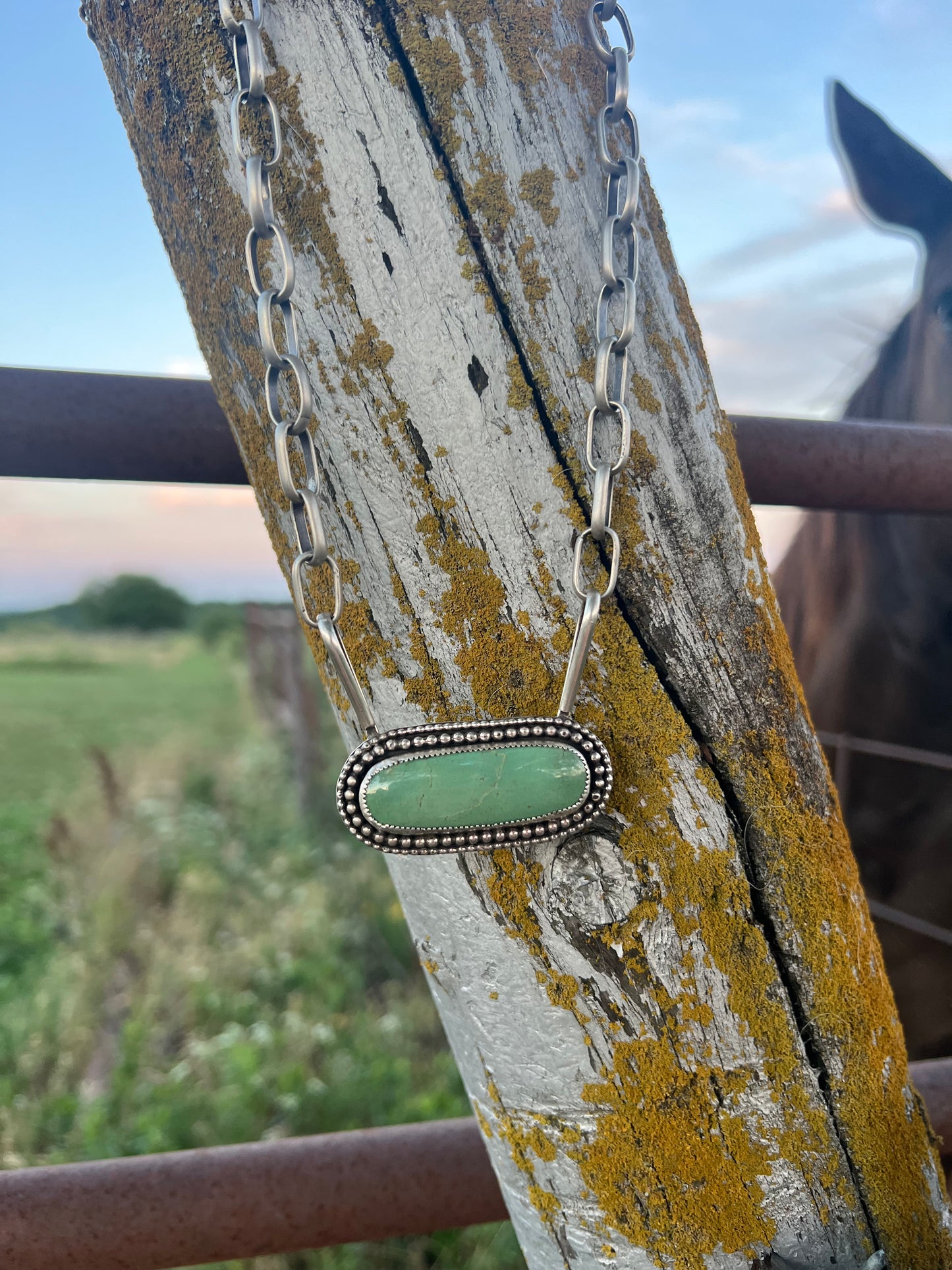 Seafoam kingman turquoise bar necklace