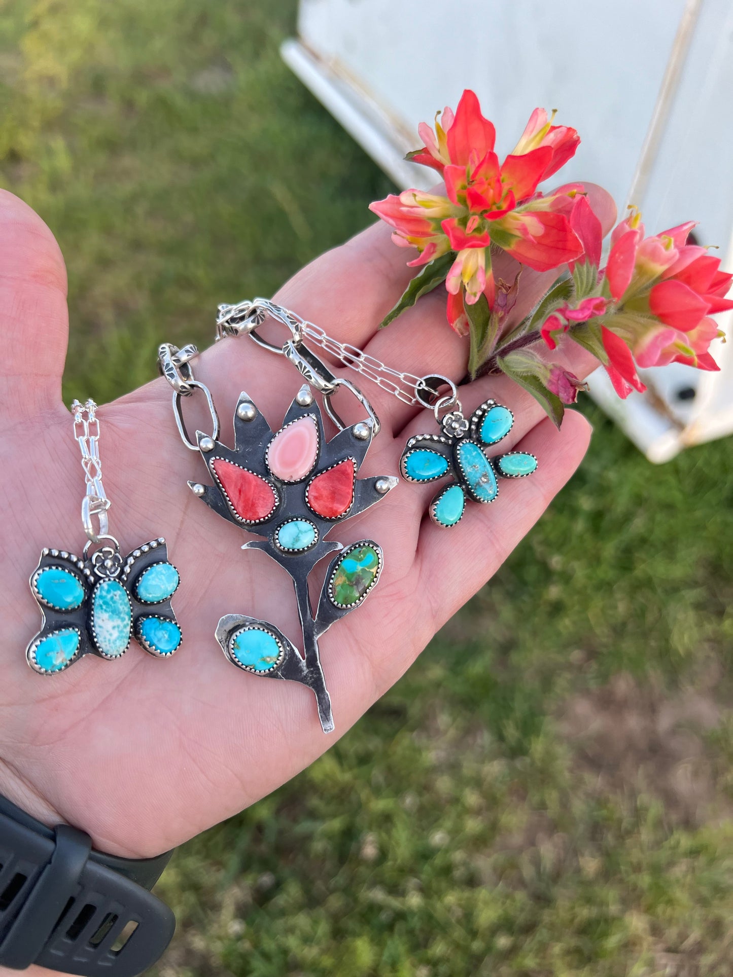 Indian paintbrush necklace