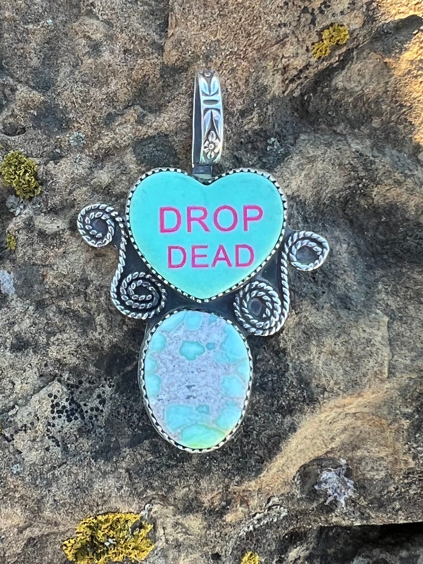 "Drop Dead" heart pendant
