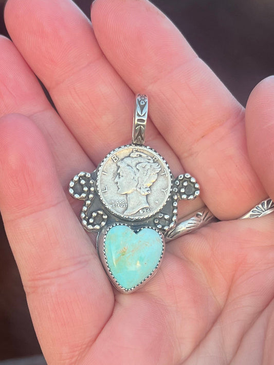Mercury dime heart pendant