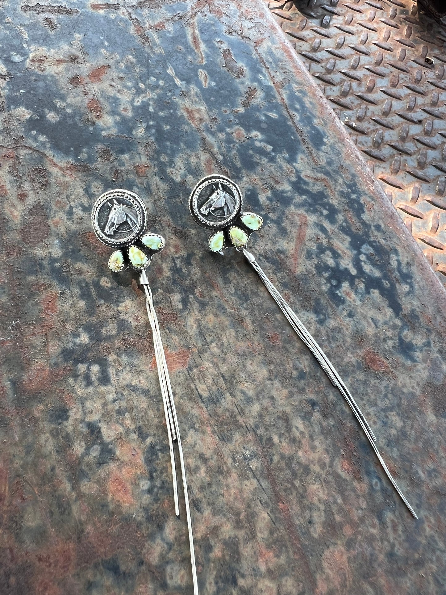Horse Shoulder Duster Earrings — Palomino Variscite & Sterling Silver Tassel | 4.5"