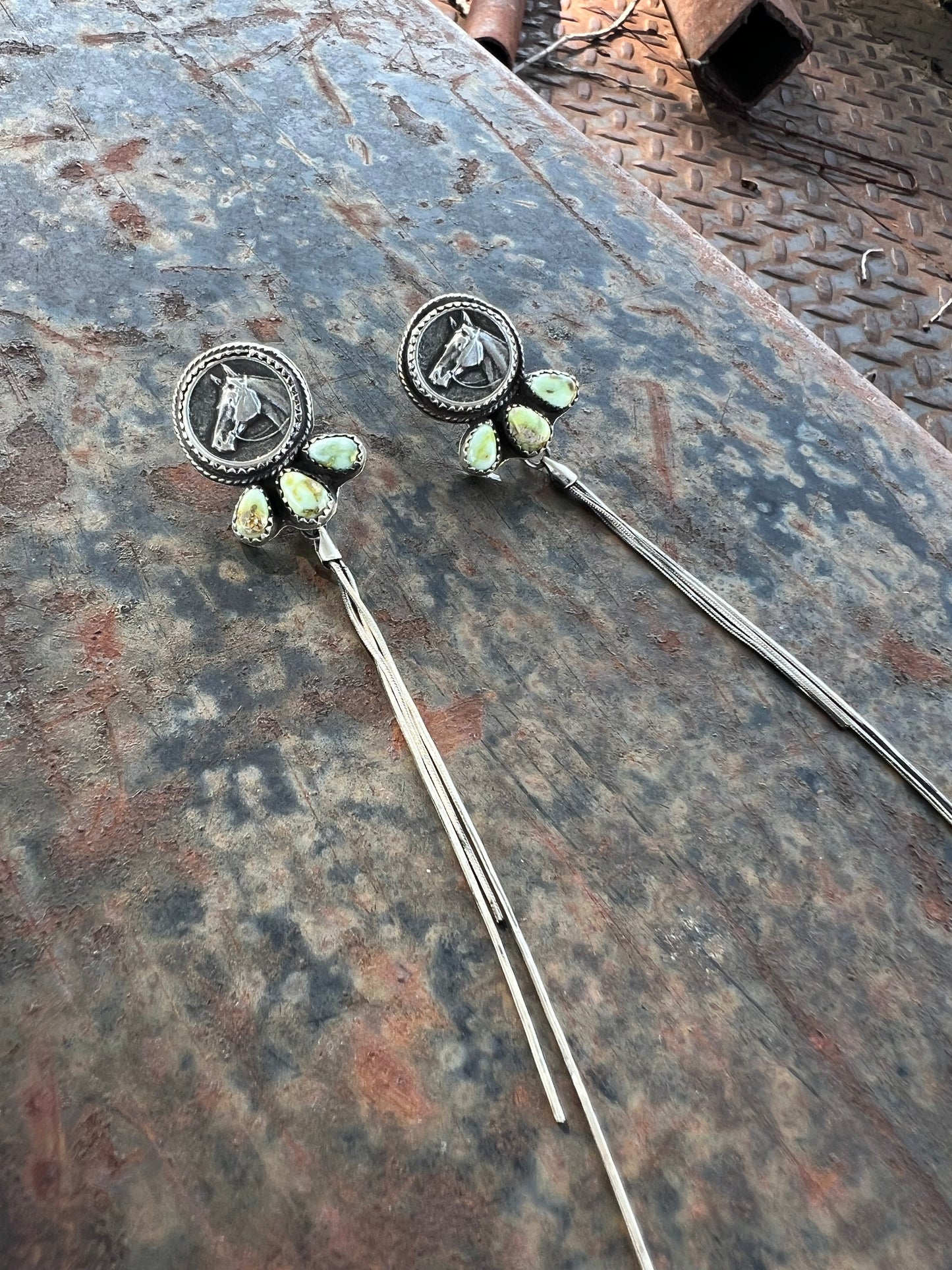 Horse Shoulder Duster Earrings — Palomino Variscite & Sterling Silver Tassel | 4.5"