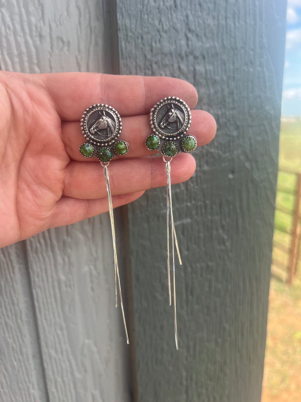 Sterling silver Horse head dangle earrings
