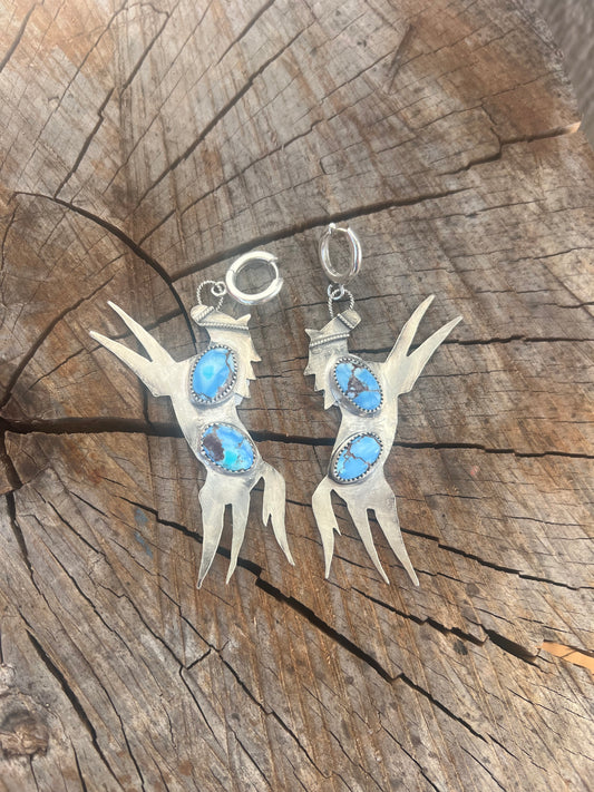 Wild horse earring with golden hills turquoise