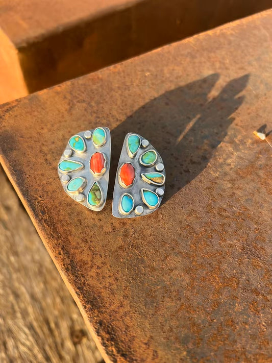 Sterling sliver half cluster earrings
